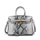Snake Embossed Leather Satchel